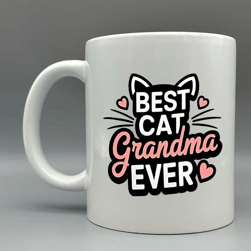 Tailorly White Ceramic 11 oz Mug - paw print cat ear lettering