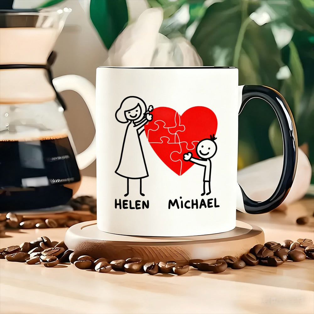 Tailorly Black Accent 11 oz Mug - red heart puzzle