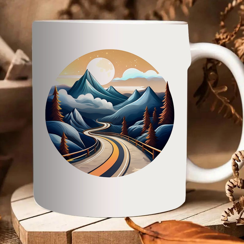 Tailorly White Ceramic 11 oz Mug - moonlight landscape