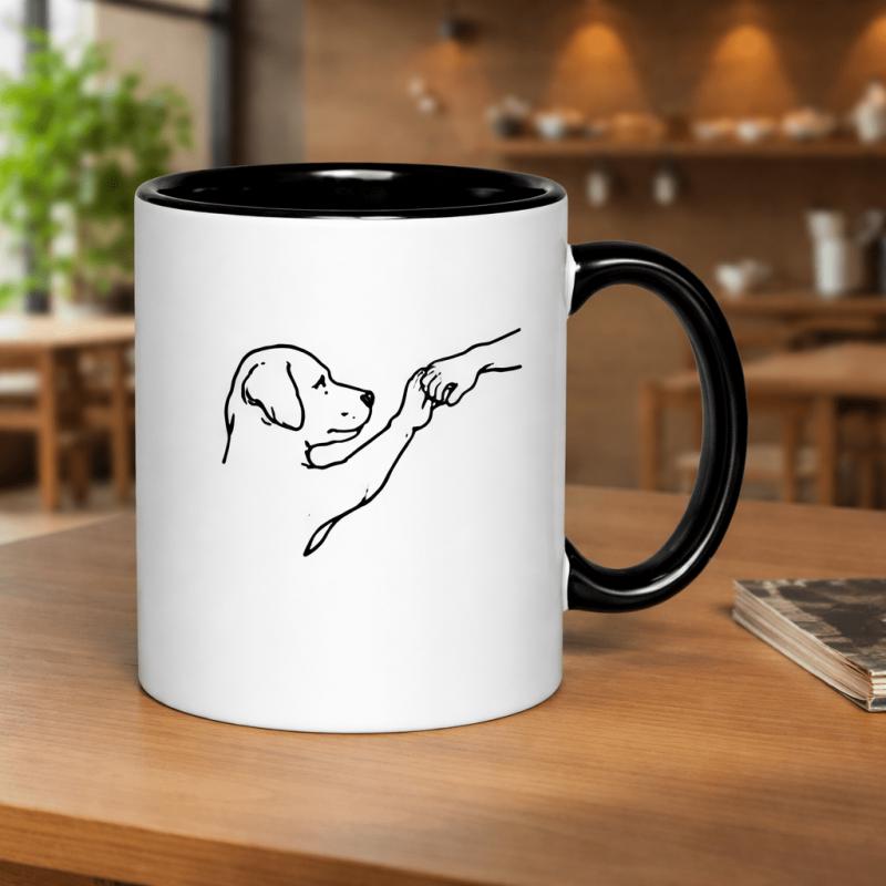 Tailorly Black Accent 11 oz Mug - a dog and a human shaking hands a symbol of friendship