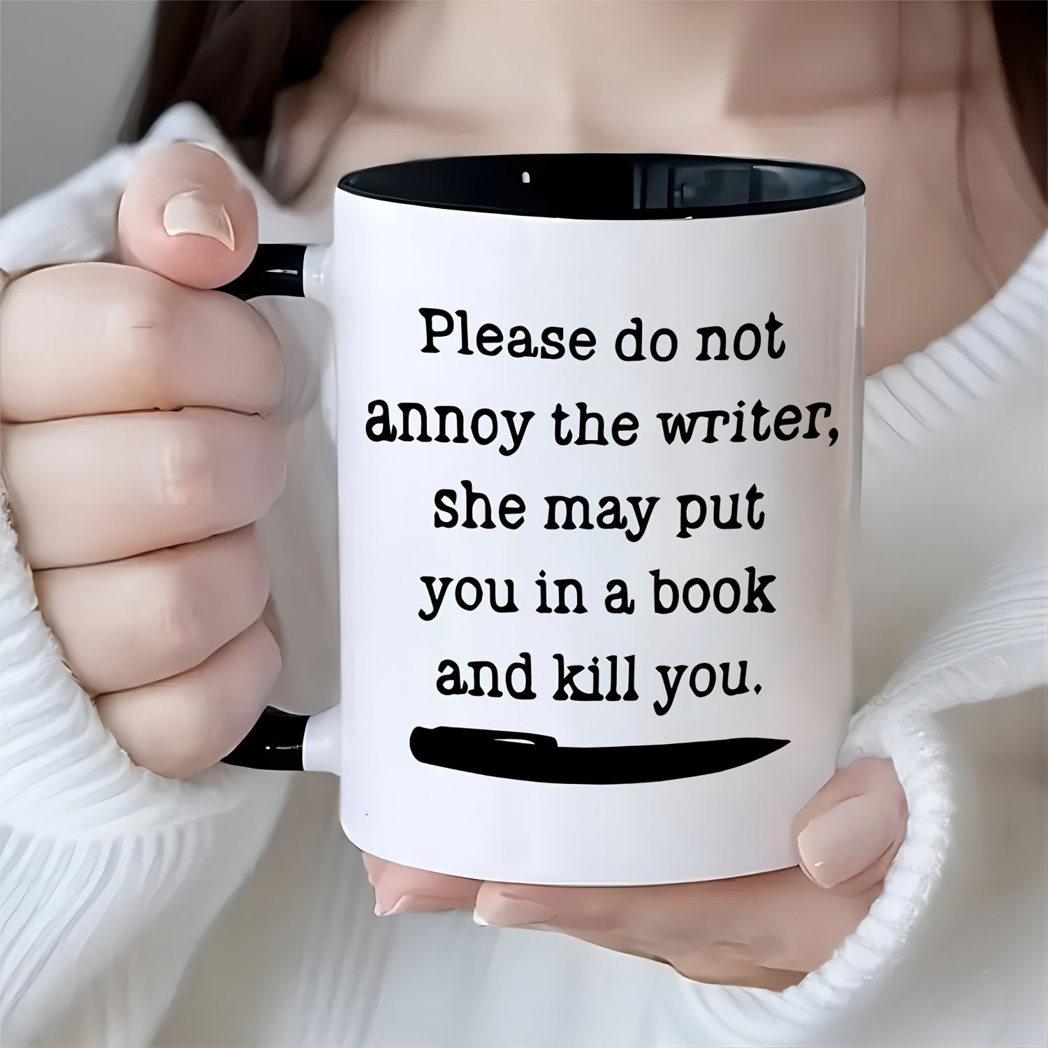Tailorly Black Accent 11 oz Mug - funny please do not with lettering sarcastic book lover gift for writers