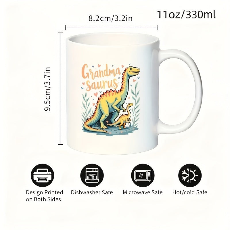 Tailorly White Ceramic 11 oz Mug - cute dinosaur grandma