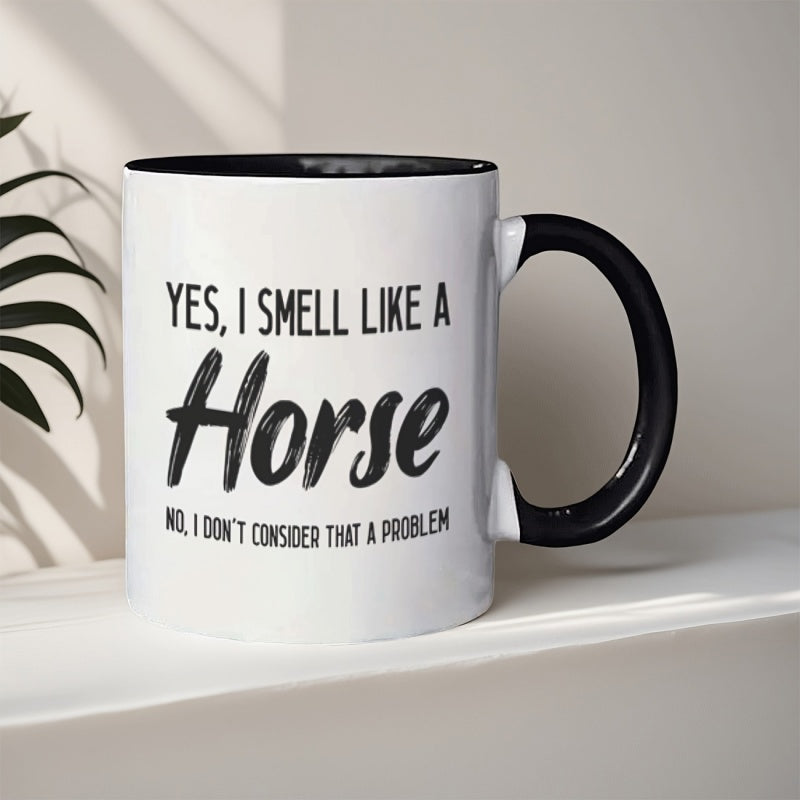 Tailorly Black Accent 11 oz Mug - smell horse humorous cartoon