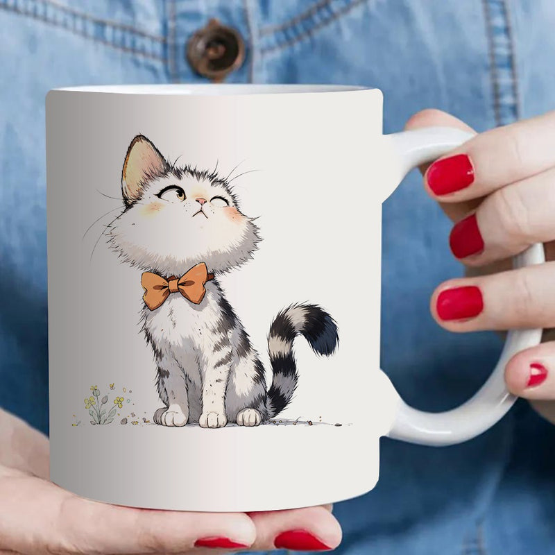 Tailorly White Ceramic 11 oz Mug - a single cute cat-themed illustration