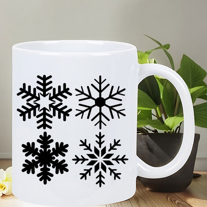 Tailorly White Ceramic 11 oz Mug - black snowflake design