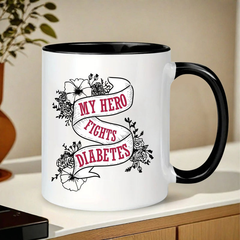 Tailorly Black Accent 11 oz Mug - my hero diabetes with a and design suitable for type 1 and type 2