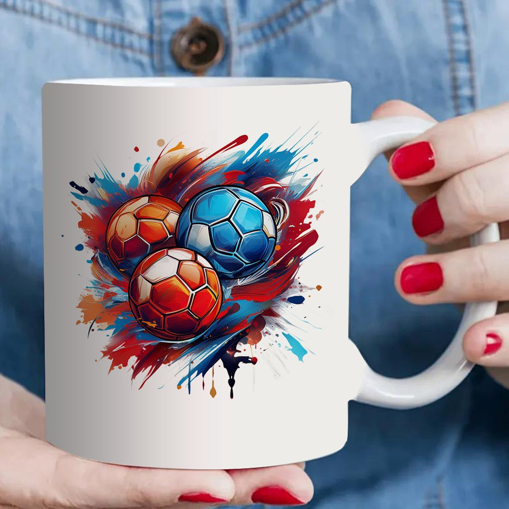 Tailorly White Ceramic 11 oz Mug - colorful soccer ball