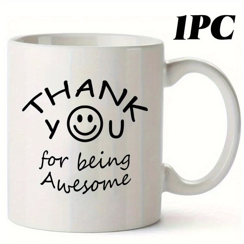 Tailorly White Ceramic 11 oz Mug - marble pattern with "thank you for being awesome" text