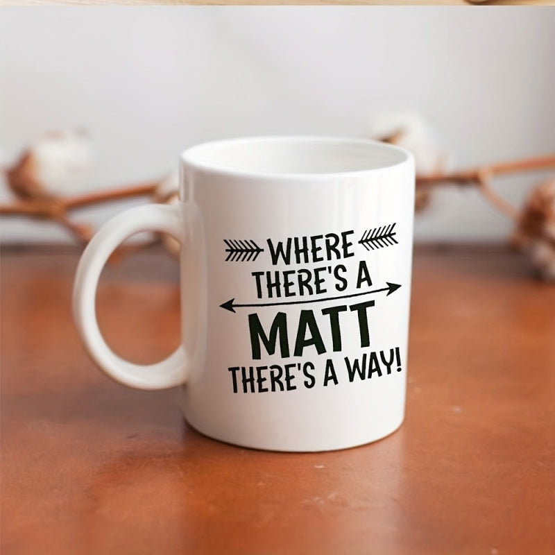 Tailorly White Ceramic 11 oz Mug - black lettering arrow