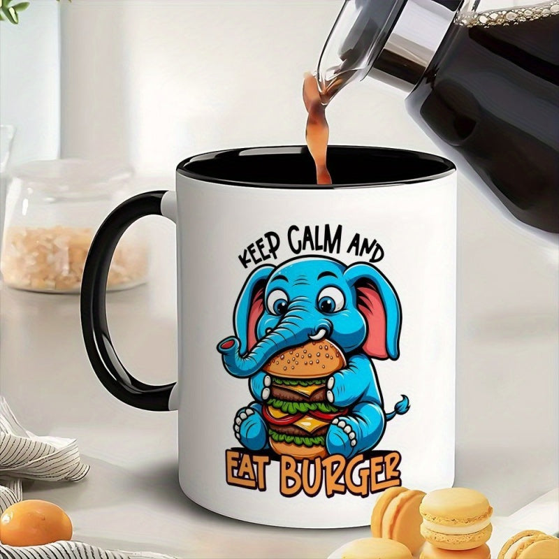 Tailorly Black Accent 11 oz Mug - cute hamburger eat elephant shaped