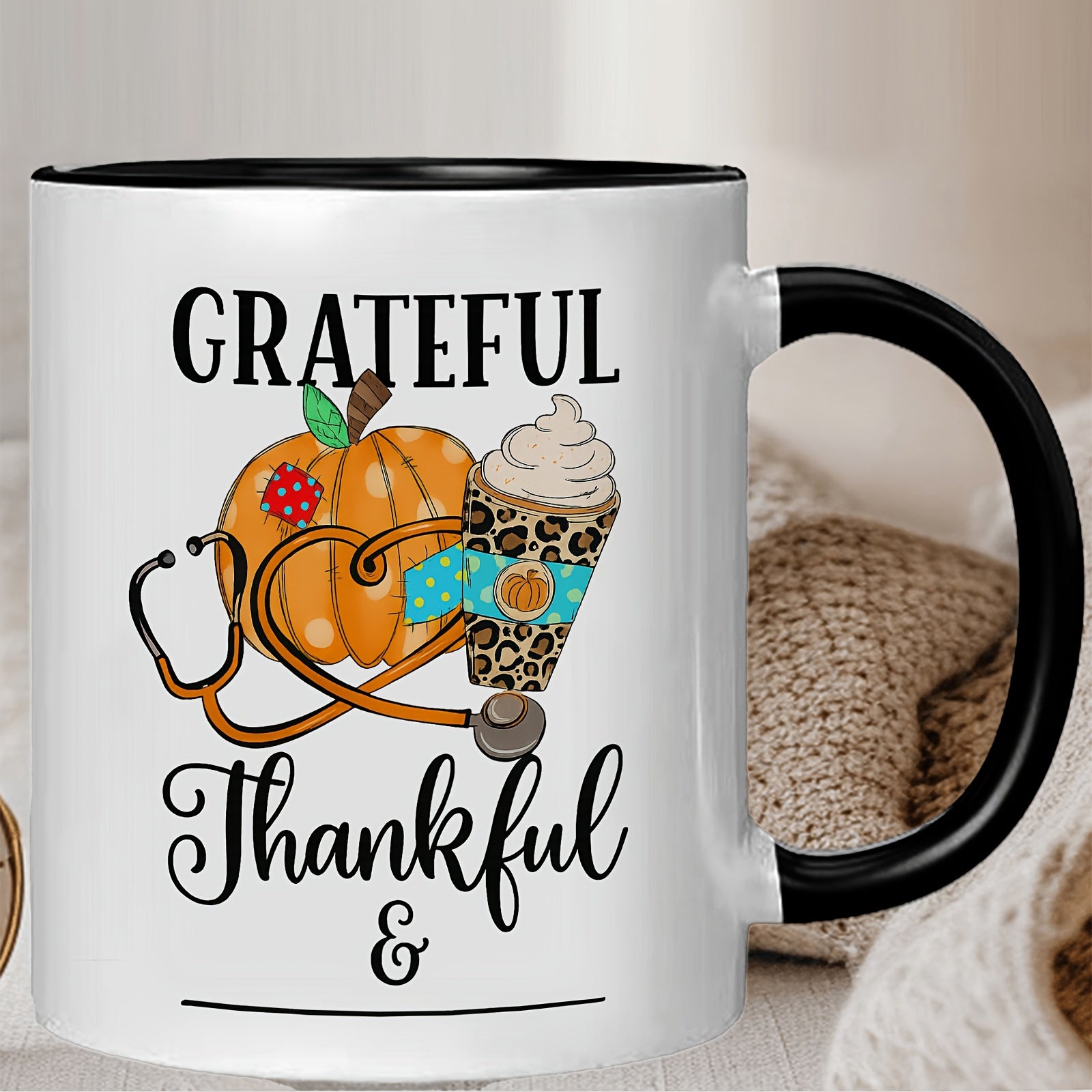 Tailorly Black Accent 11 oz Mug - pumpkin， stethoscope， ice cream