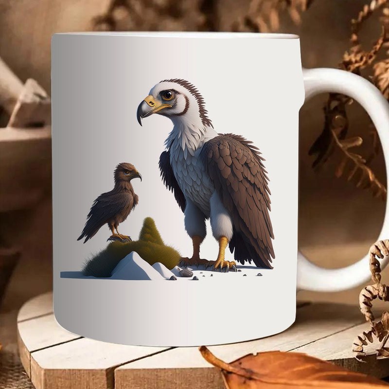 Tailorly White Ceramic 11 oz Mug - an and hawk design depicting magnificent birds in setting