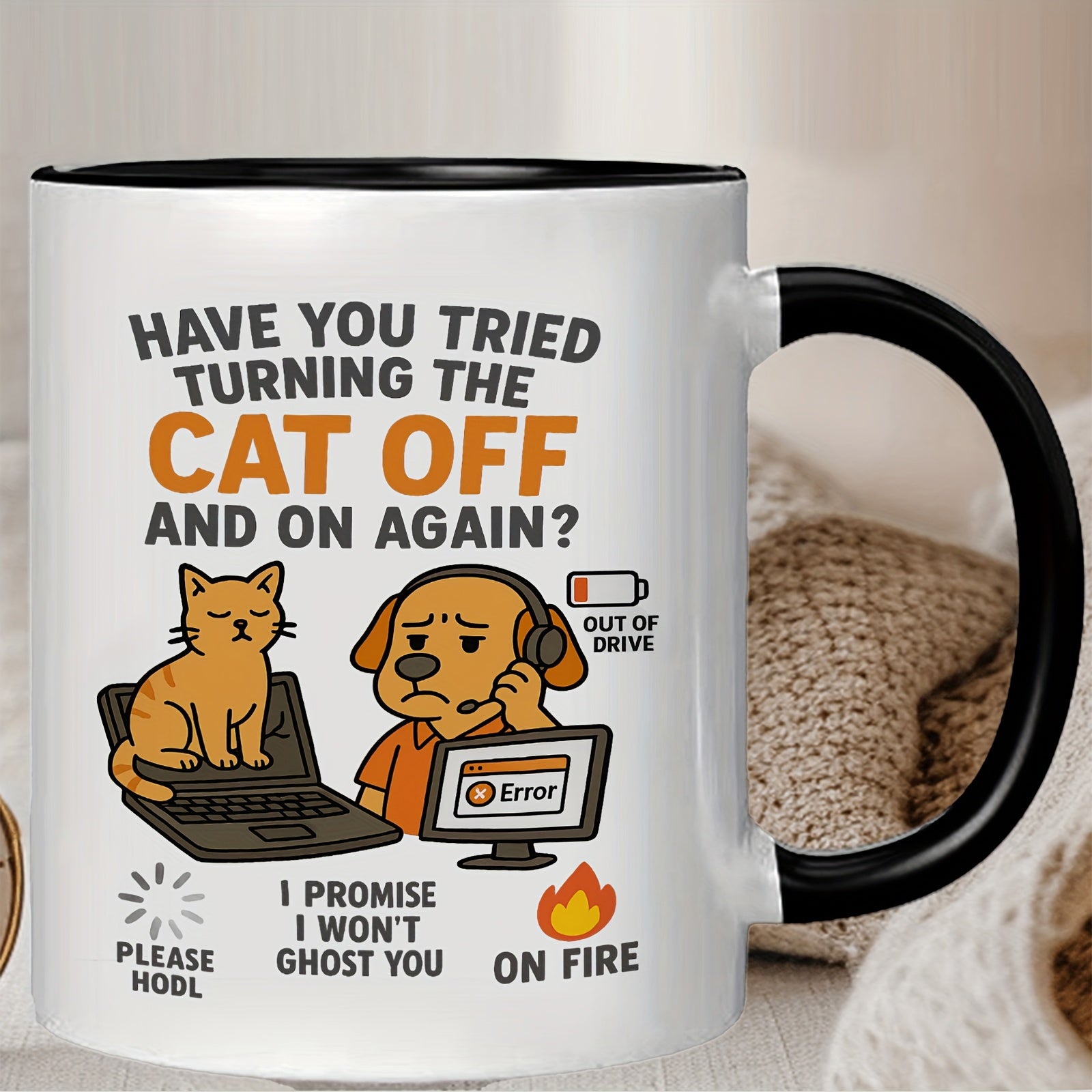 Tailorly Black Accent 11 oz Mug - illustration of a cat and dog