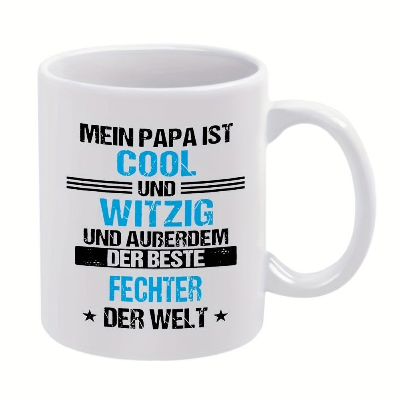 Tailorly White Ceramic 11 oz Mug - text and stars pattern