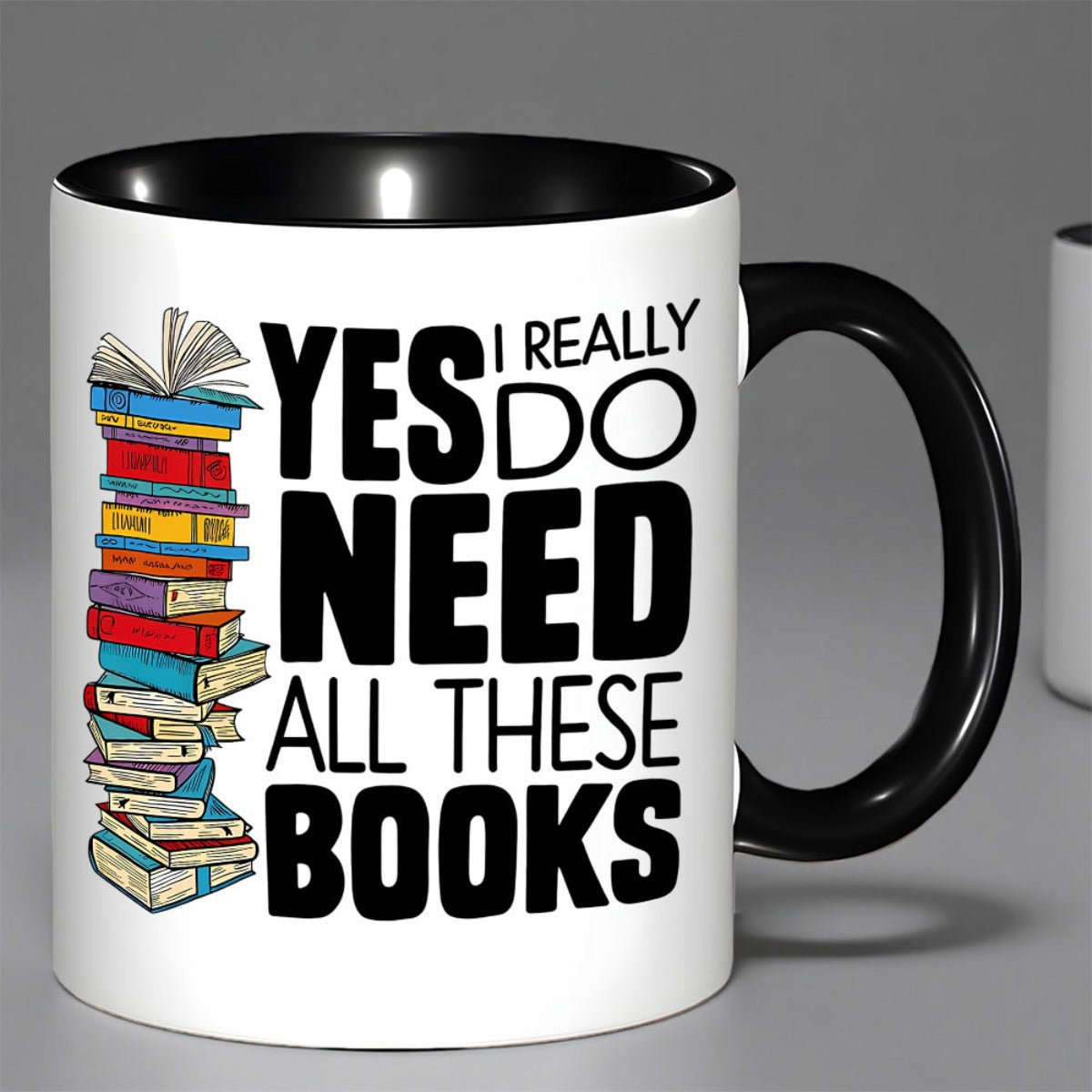 Tailorly Black Accent 11 oz Mug - yes i really do need all books and stacked books