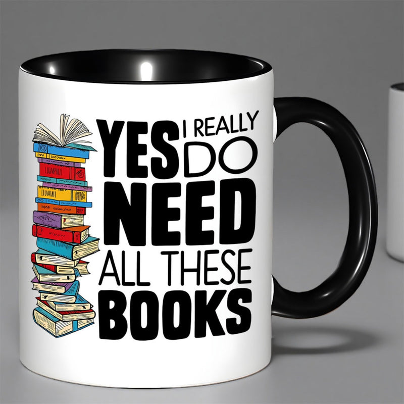Tailorly Black Accent 11 oz Mug - yes i really do need all books and stacked books