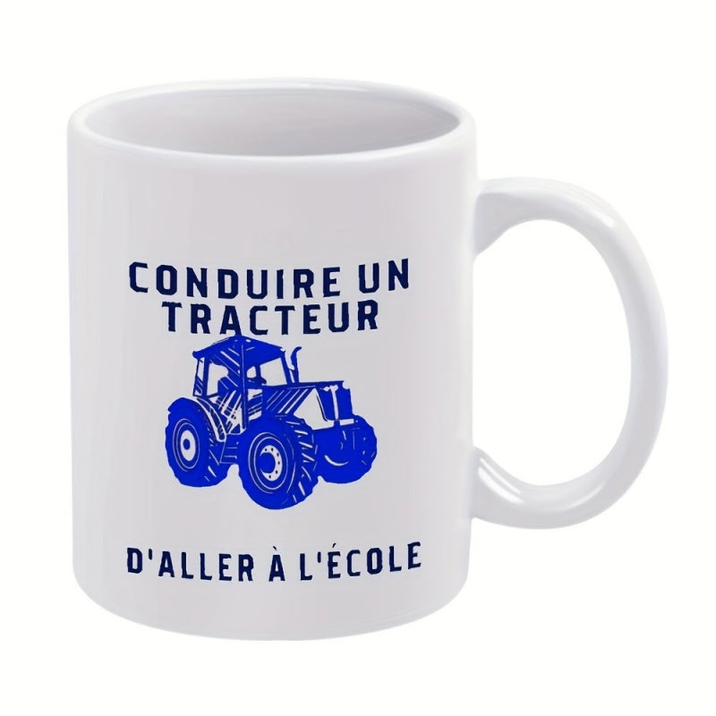 Tailorly White Ceramic 11 oz Mug - tractor and school driving design