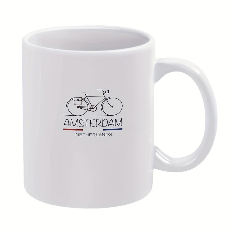 Tailorly White Ceramic 11 oz Mug - bicycle and amsterdam netherlands