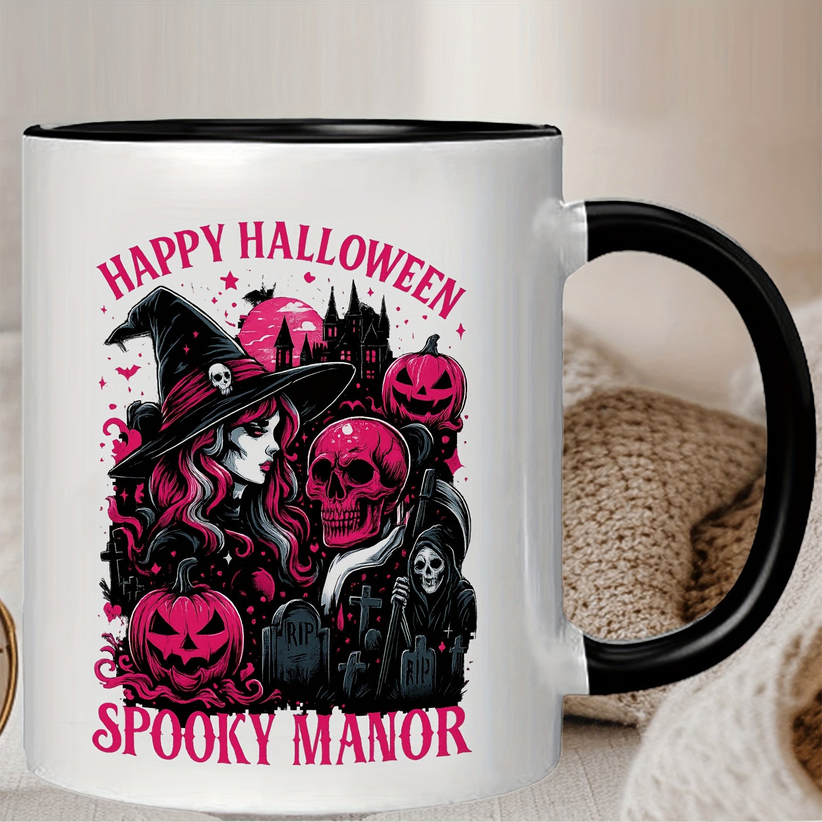 Tailorly Black Accent 11 oz Mug - ghosts and spooky Halloween theme