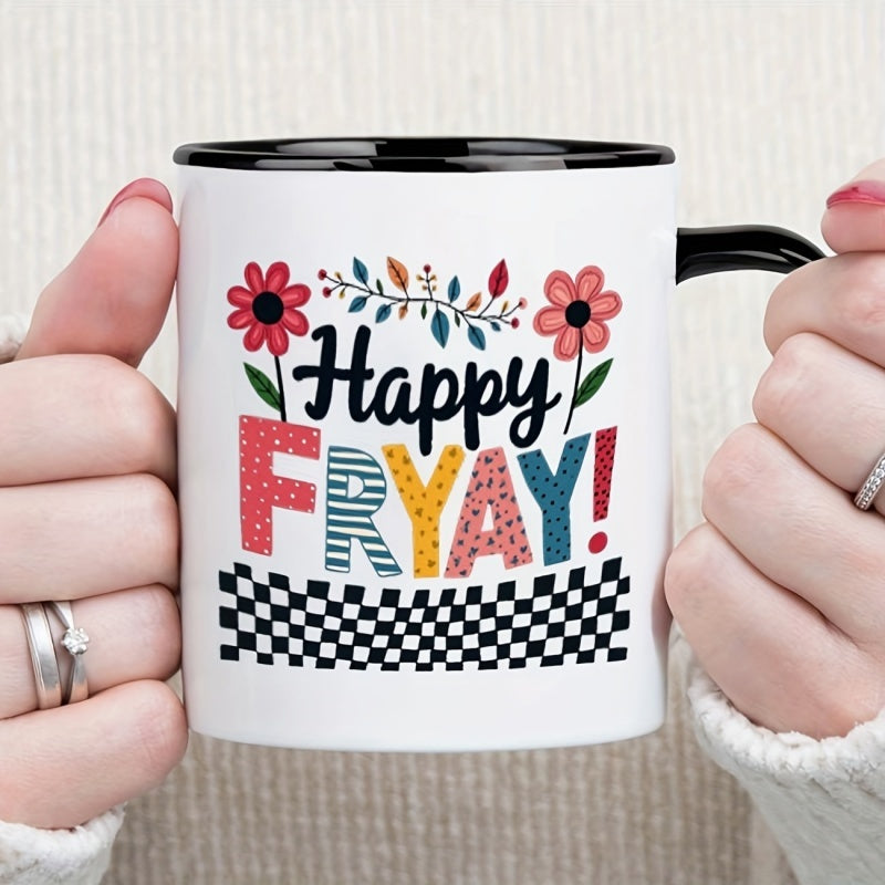 Tailorly Black Accent 11 oz Mug - floral checkered design