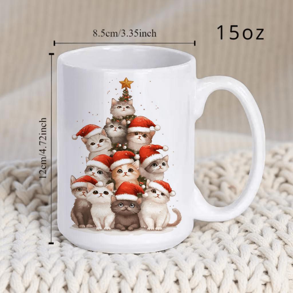 Tailorly White Ceramic 11 oz Mug - christmas cat