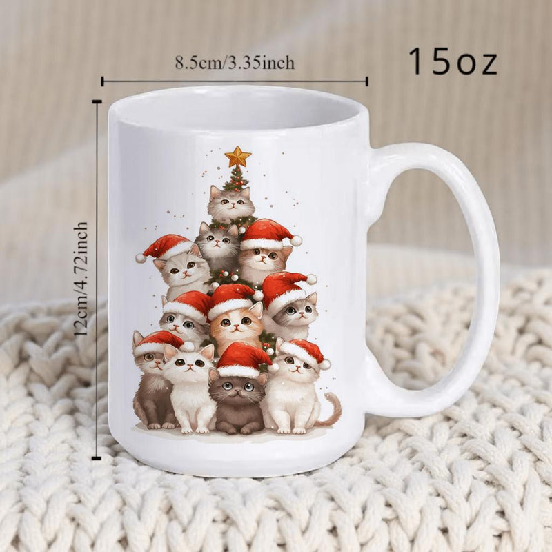 Tailorly White Ceramic 11 oz Mug - christmas cat