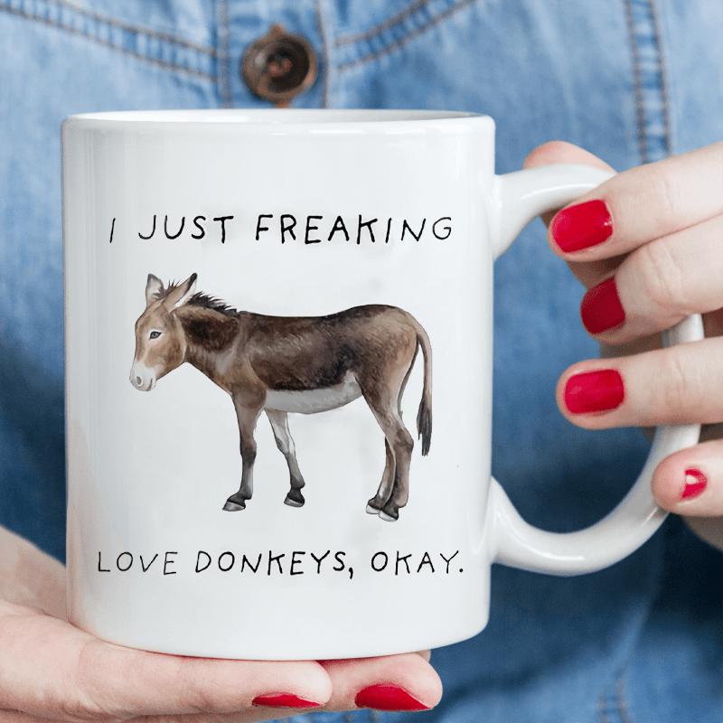 Tailorly White Ceramic 11 oz Mug - donkey illustration and text "i just okay"