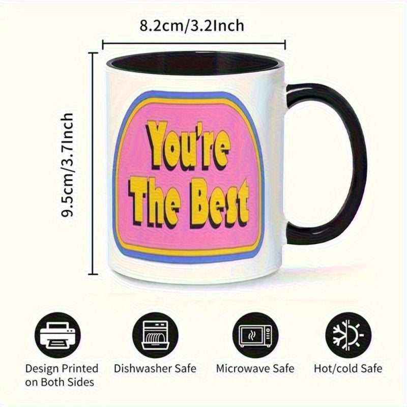 Tailorly Black Accent 11 oz Mug - "you're the best" text in yellow and pink font