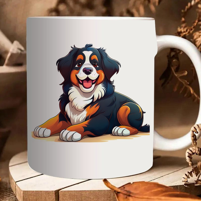 Tailorly White Ceramic 11 oz Mug - cute bernese dog illustration