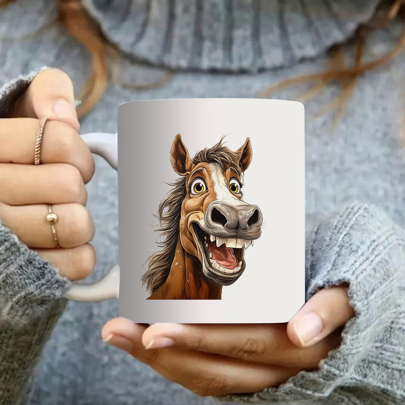Tailorly White Ceramic 11 oz Mug - funny horse animal pattern