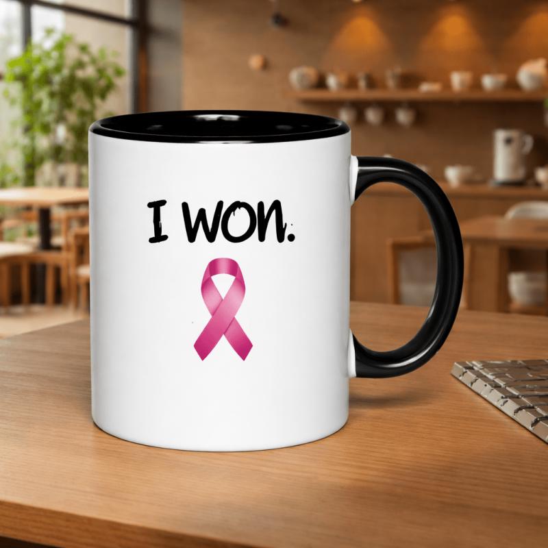 Tailorly Black Accent 11 oz Mug - breast survivor awareness text