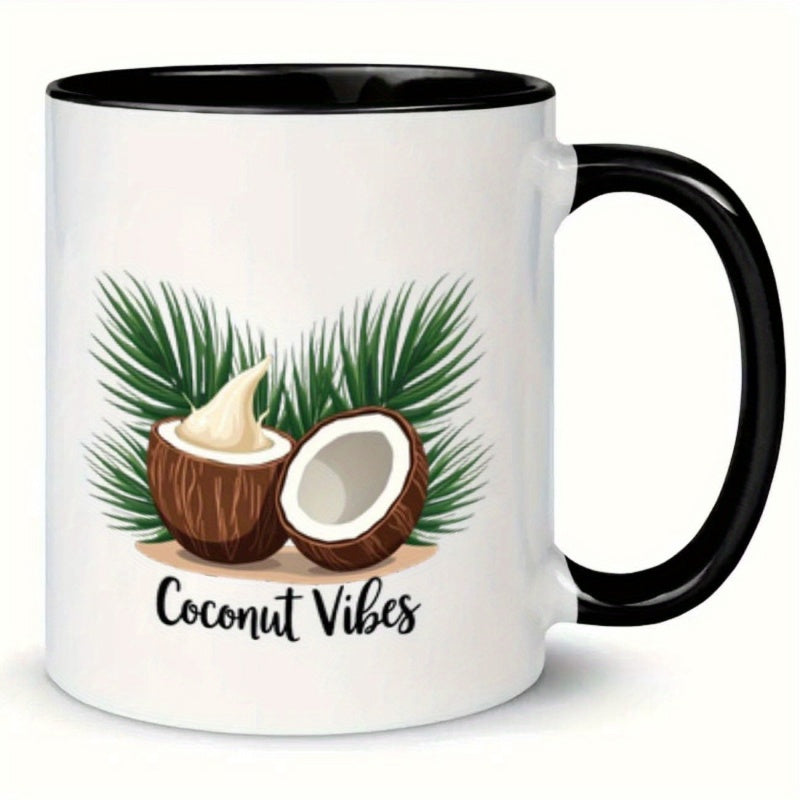 Tailorly Black Accent 11 oz Mug - coconut leaves with text