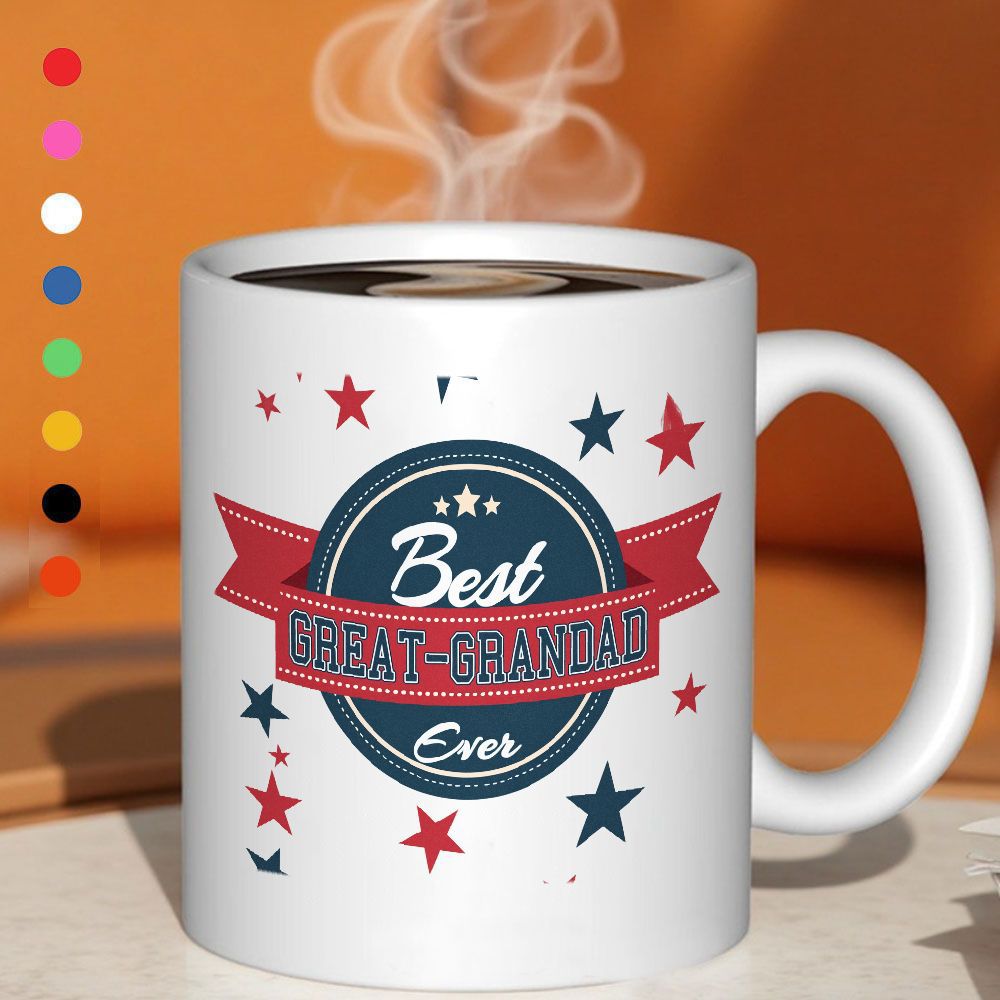 Tailorly White Ceramic 11 oz Mug - circular emblem with a red ribbon and the words best great grandad an ideal gift