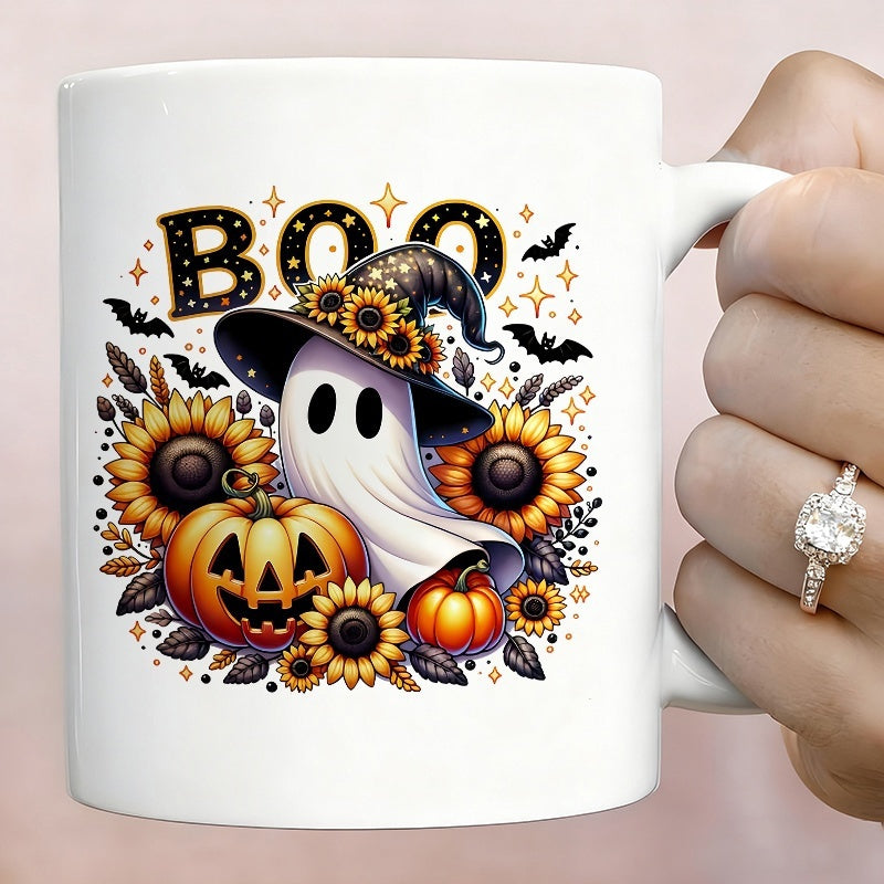 Tailorly White Ceramic 11 oz Mug - spooky halloween pattern