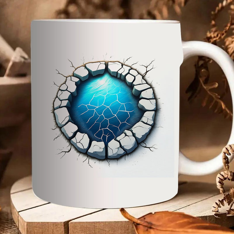 Tailorly White Ceramic 11 oz Mug - cracked earth design in blue and water