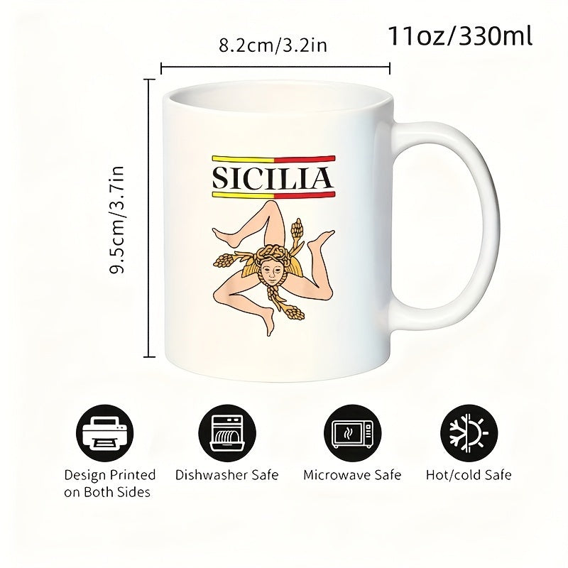 Tailorly White Ceramic 11 oz Mug - Medusa with Greek Key Patterns and Italian Flag Colors