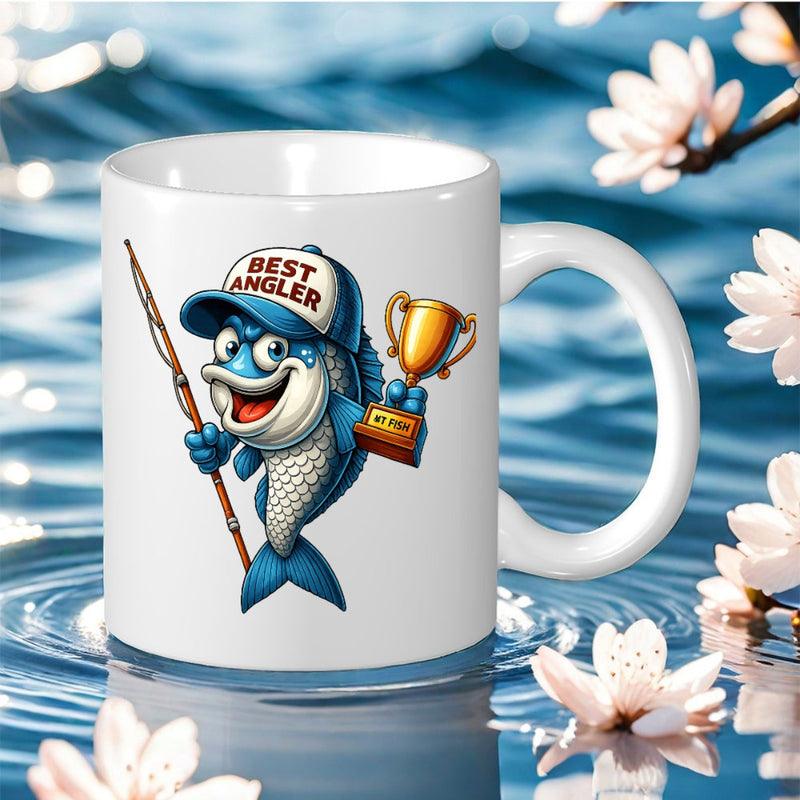 Tailorly White Ceramic 11 oz Mug - the best angler design