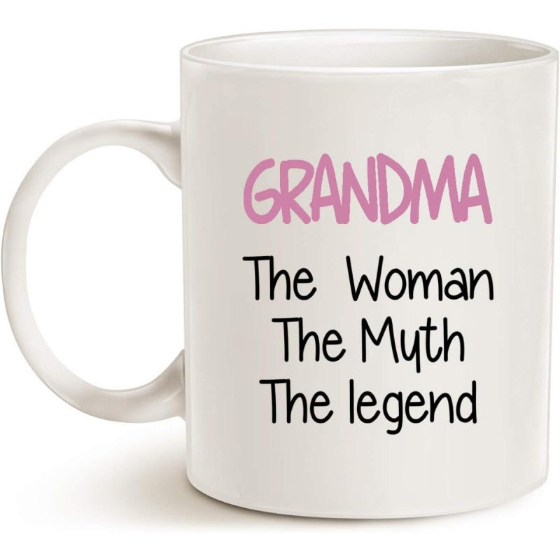Tailorly White Ceramic 11 oz Mug - grandma the legend print