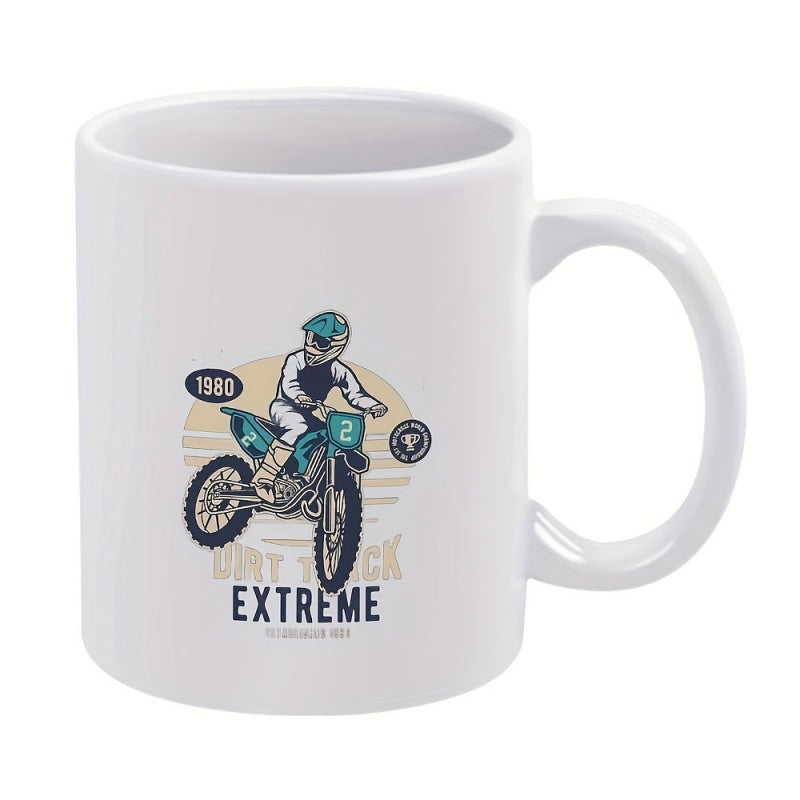 Tailorly White Ceramic 11 oz Mug - motorbike racer helmet
