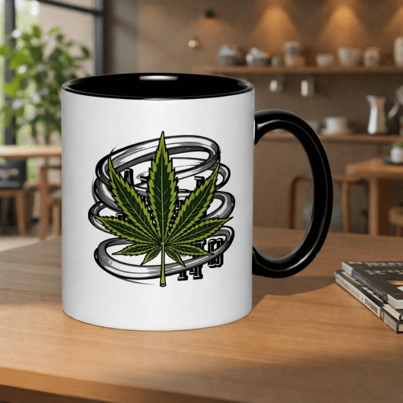 Tailorly Black Accent 11 oz Mug - cannabis leaf tornado