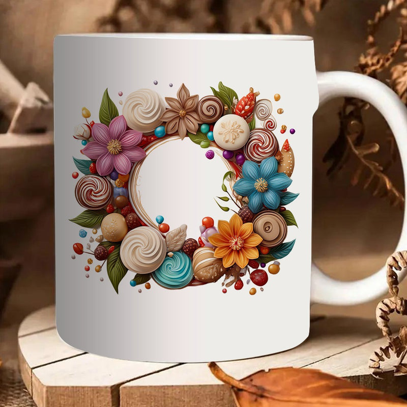 Tailorly White Ceramic 11 oz Mug - colorful floral pattern