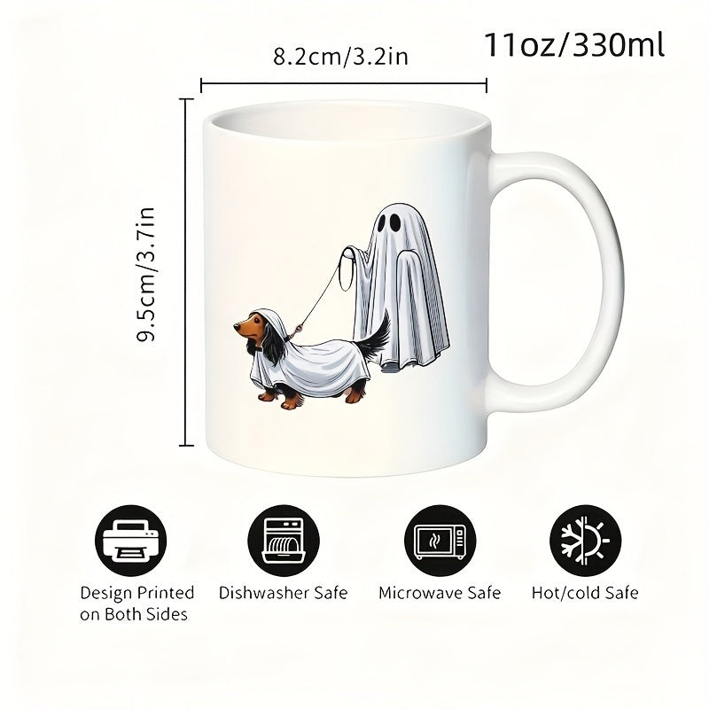 Tailorly White Ceramic 11 oz Mug - funny dog costume， cute dachshund