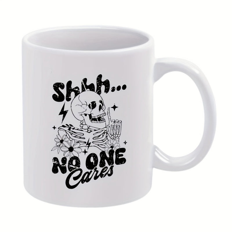 Tailorly White Ceramic 11 oz Mug - skeleton flowers text