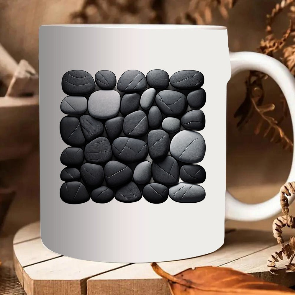 Tailorly White Ceramic 11 oz Mug - black stone pattern