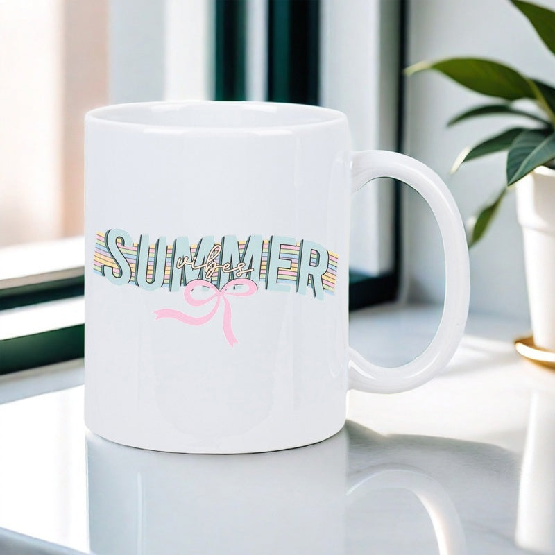Tailorly White Ceramic 11 oz Mug - bow pattern