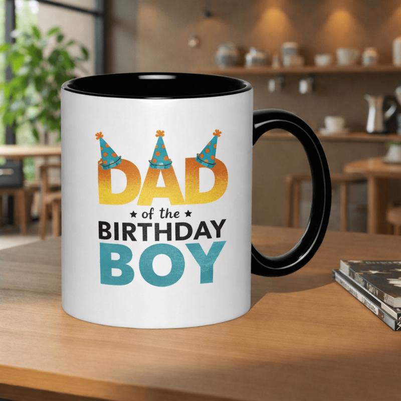 Tailorly Black Accent 11 oz Mug - dad of the birthday with party hats celebration