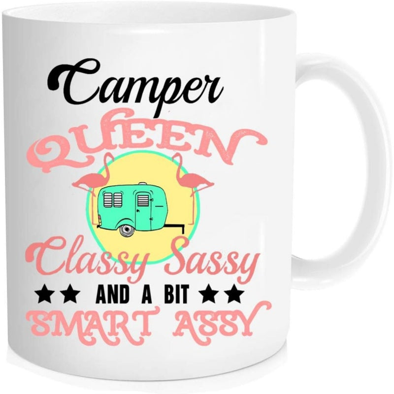 Tailorly White Ceramic 11 oz Mug - queen with the text "a classy sassy and slightly cheeky"