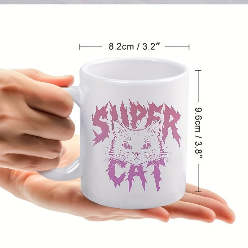 Tailorly White Ceramic 11 oz Mug - pink british shorthair style cat face