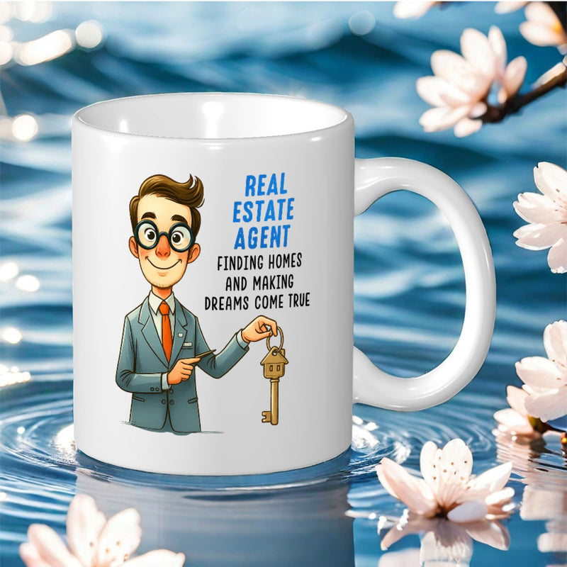 Tailorly White Ceramic 11 oz Mug - 1pc featuring a blue suit and cartoon art print ideal for holiday gifts such as halloween christmas birthdays and