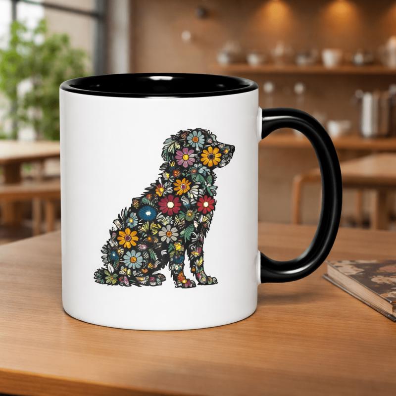 Tailorly Black Accent 11 oz Mug - floral dog silhouette